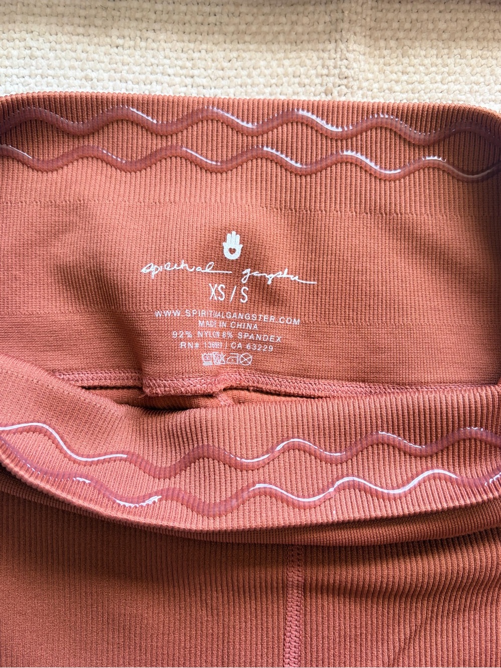 Deep Rust Colored Ribbed Sports Bra + Leggings Set w Lettuce Trim — Size S - Picture 10 of 12